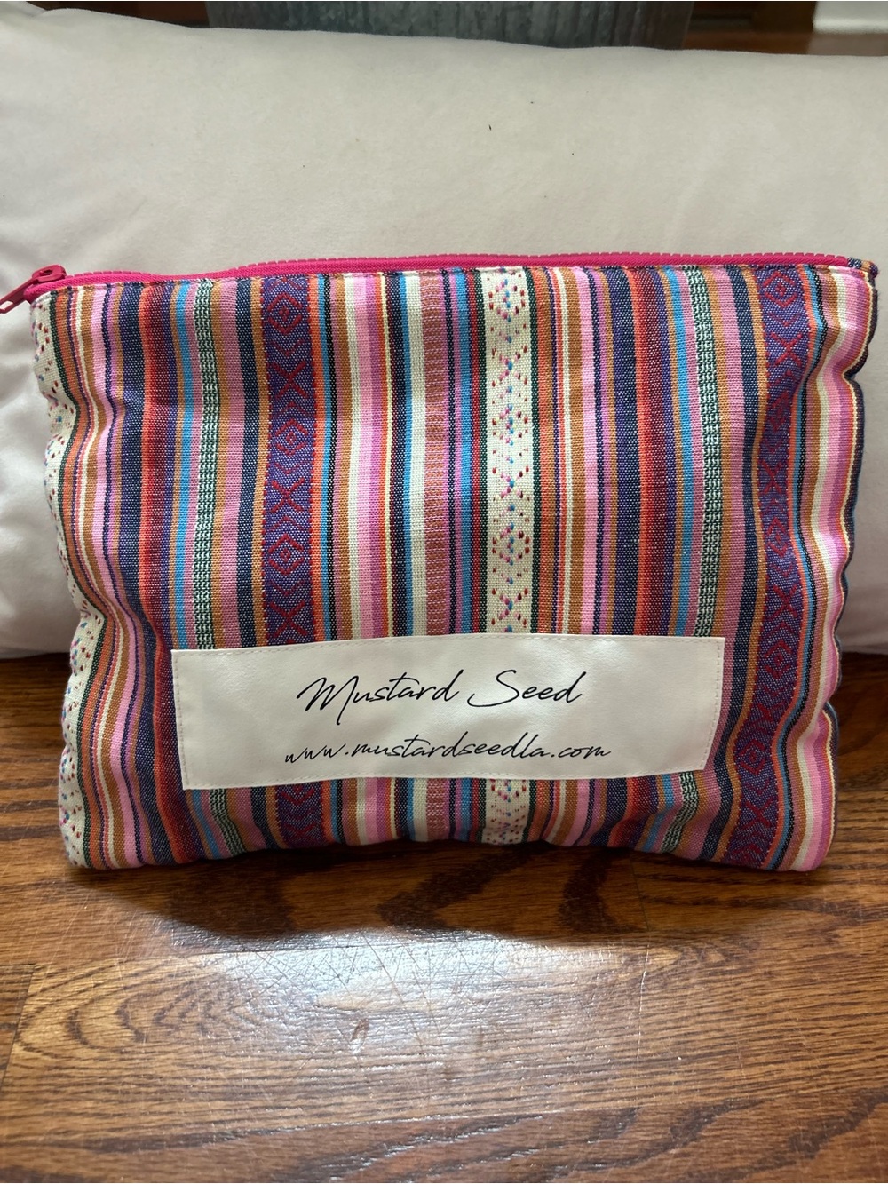 Mustard Seed Multi-Color Striped Zipper Pouch Makeup Cosmetic Bag